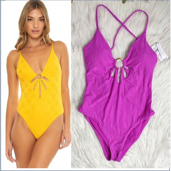 Trina Turk  One Piece Swimsuit  6 Joplin Cut Out-Jacquard Daisy Pink Magenta NEW - Picture 1 of 11